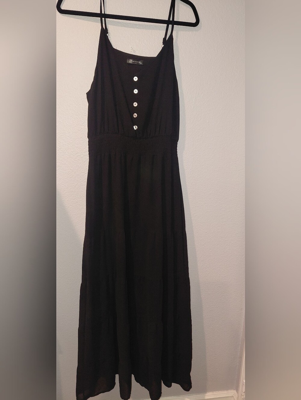 Black Spaghetti-Strap Maxi Dress with Button Detail